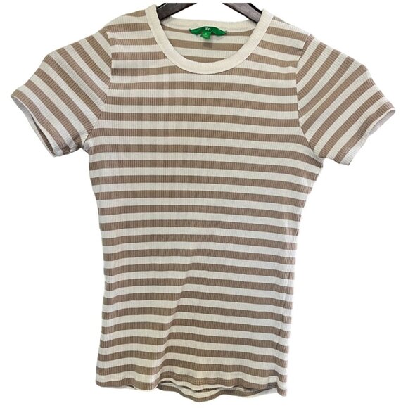 Dip Striped T Shirt Womens Size Large Tee Cap Short Sleeves Brown White - Picture 6 of 6
